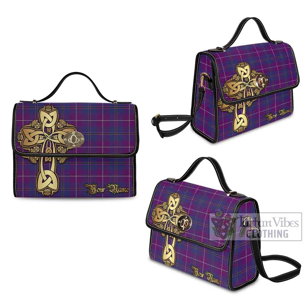 Tartan Vibes Clothing Glencoe Tartan Waterproof Canvas Bag Golden Thistle Celtic Cross Style