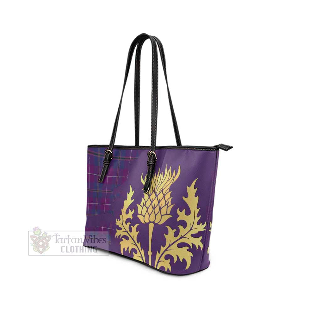 Tartan Vibes Clothing Glencoe Tartan Leather Tote Bag Gold Thistle Style