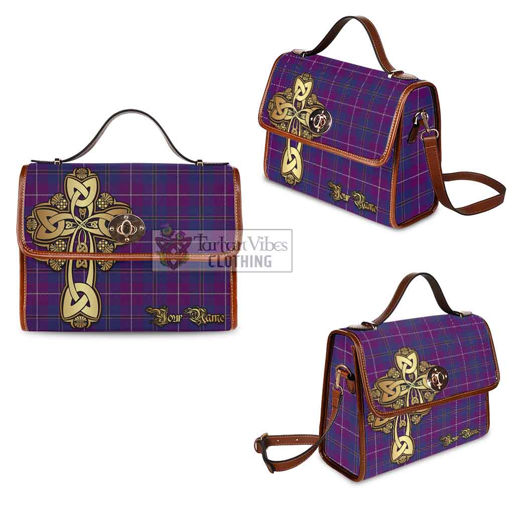 Tartan Vibes Clothing Glencoe Tartan Waterproof Canvas Bag Golden Thistle Celtic Cross Style