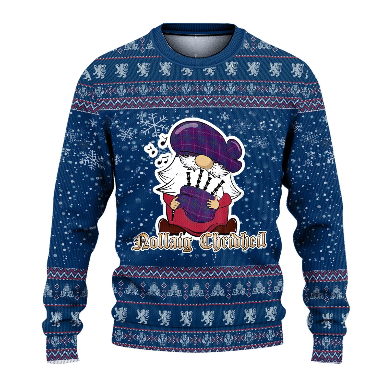 Glencoe Clan Christmas Family Knitted Sweater with Funny Gnome Playing Bagpipes - Tartanvibesclothing