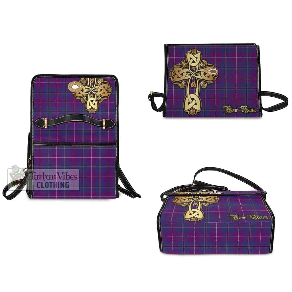 Tartan Vibes Clothing Glencoe Tartan Waterproof Canvas Bag Golden Thistle Celtic Cross Style