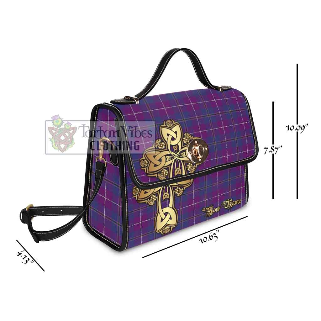 Tartan Vibes Clothing Glencoe Tartan Waterproof Canvas Bag Golden Thistle Celtic Cross Style