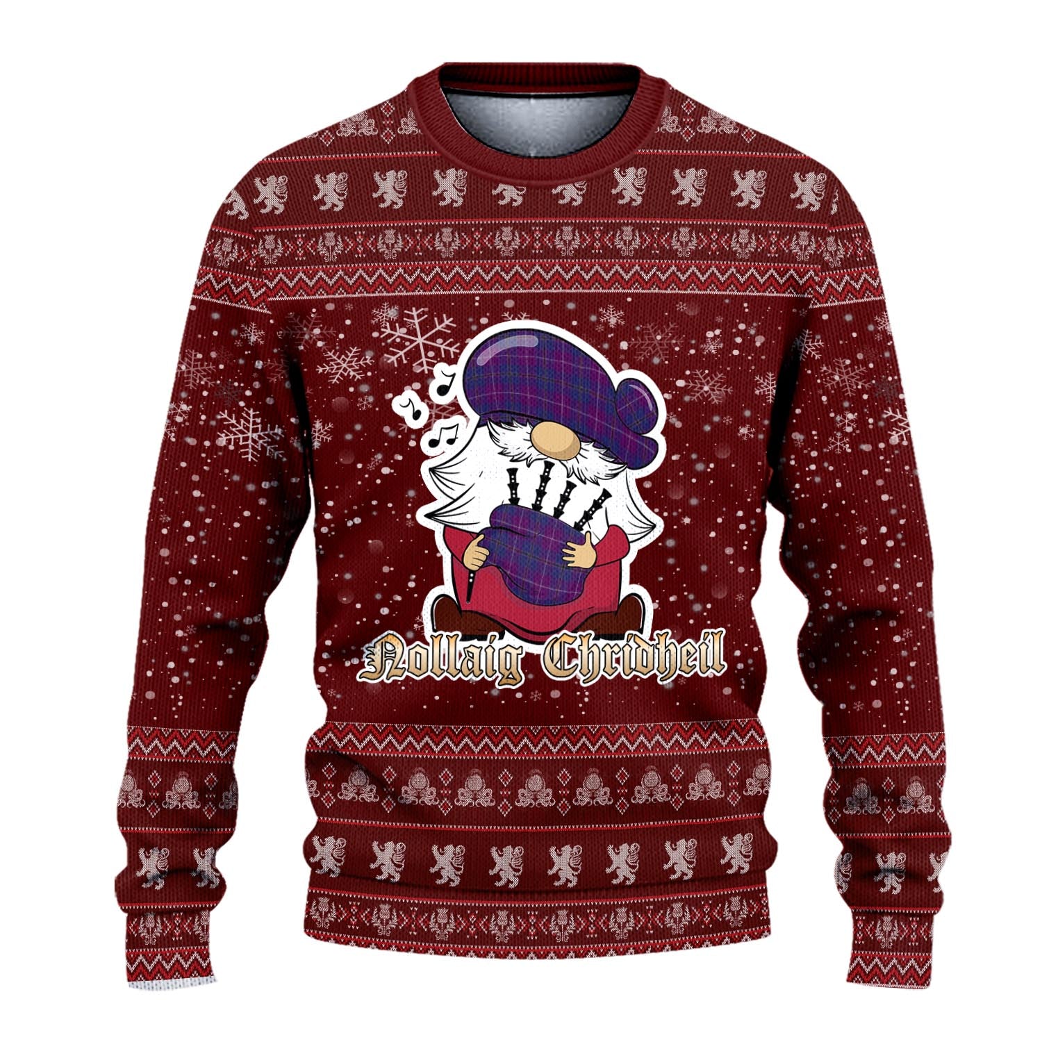 Glencoe Clan Christmas Family Knitted Sweater with Funny Gnome Playing Bagpipes - Tartanvibesclothing