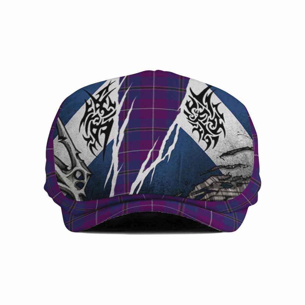 Glencoe Tartan Flat Cap, Jeff Cap Scotland Flag Ripped Tribal Design