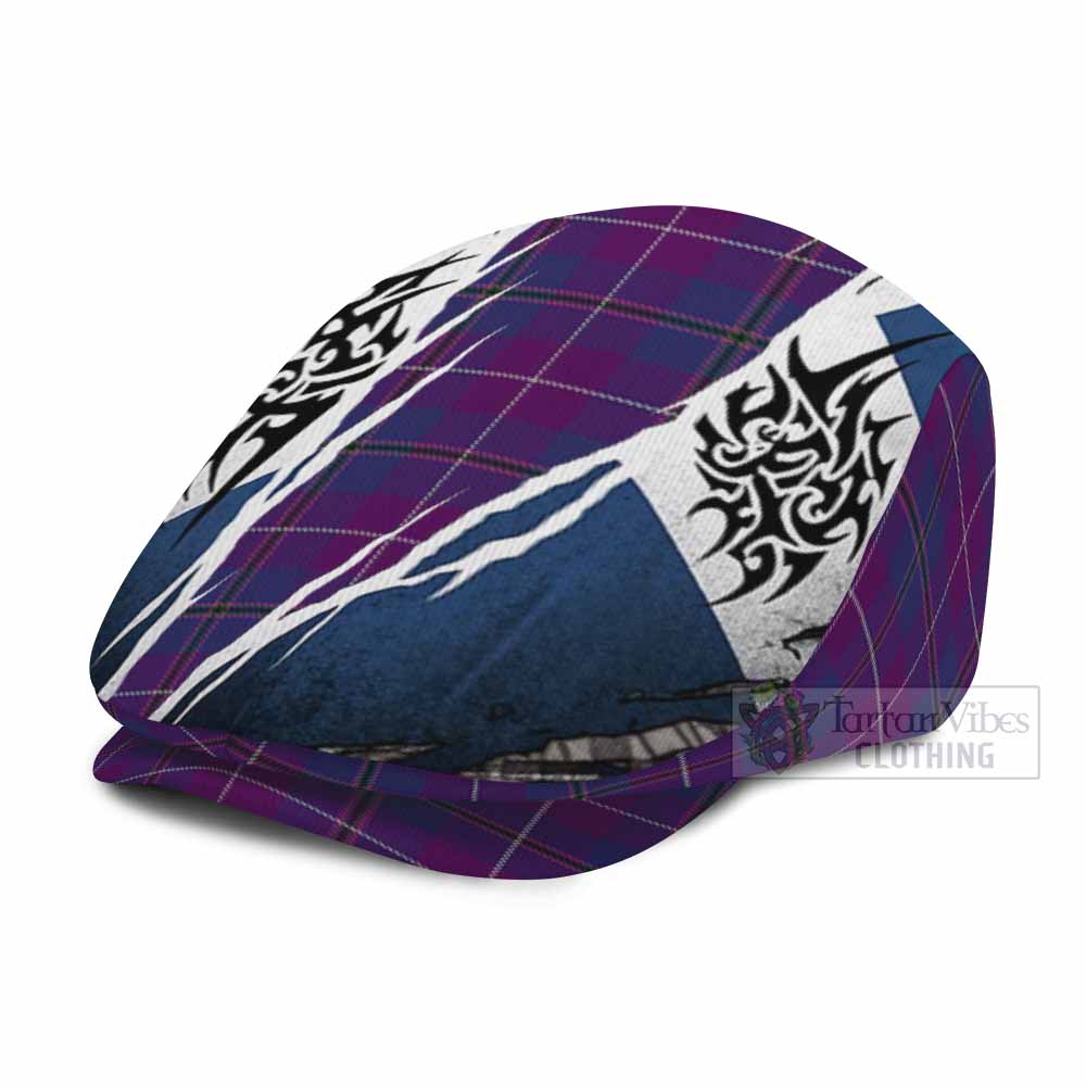 Glencoe Tartan Flat Cap, Jeff Cap Scotland Flag Ripped Tribal Design