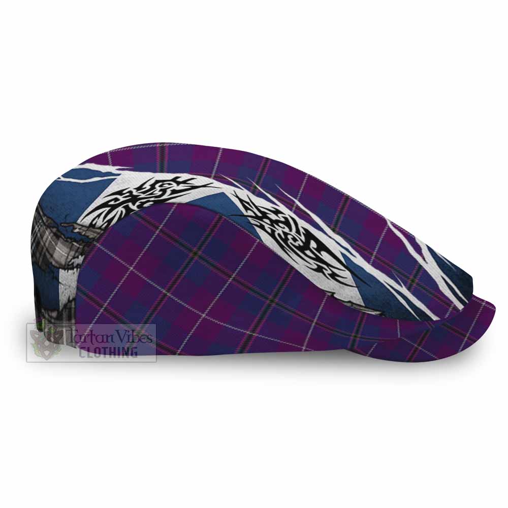 Glencoe Tartan Flat Cap, Jeff Cap Scotland Flag Ripped Tribal Design