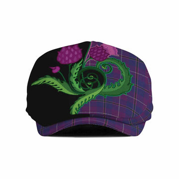 Glencoe Tartan Flat Cap, Jeff Cap Traditional Scottish Thistle