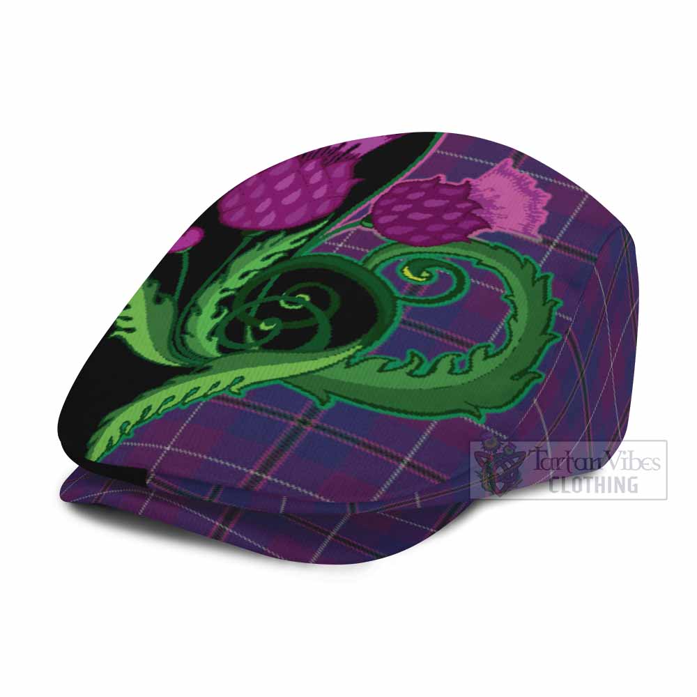 Glencoe Tartan Flat Cap, Jeff Cap Traditional Scottish Thistle