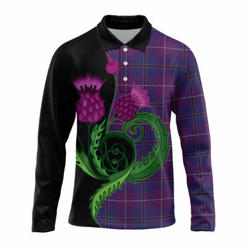 Glencoe Tartan Long Sleeve Polo Shirt Traditional Scottish Thistle