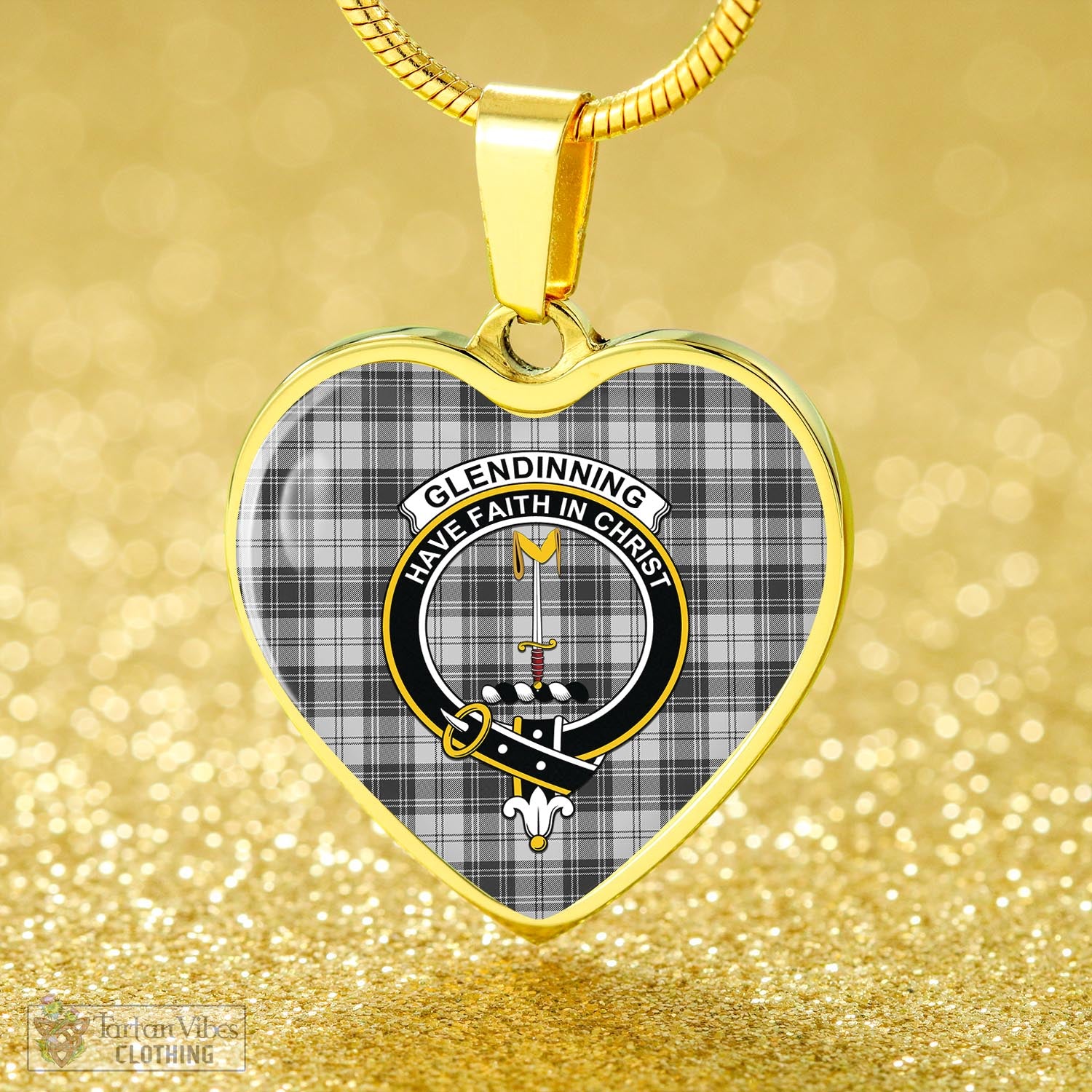 Glendinning Tartan Heart Necklace with Family Crest - Tartan Vibes Clothing