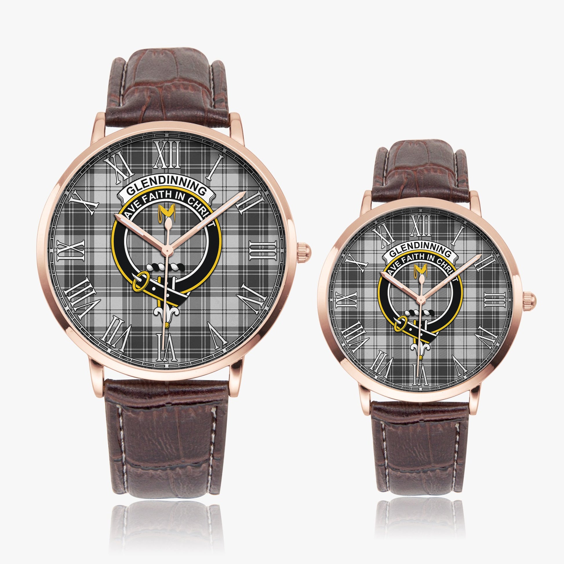 Glendinning Tartan Family Crest Leather Strap Quartz Watch - Tartan Vibes Clothing
