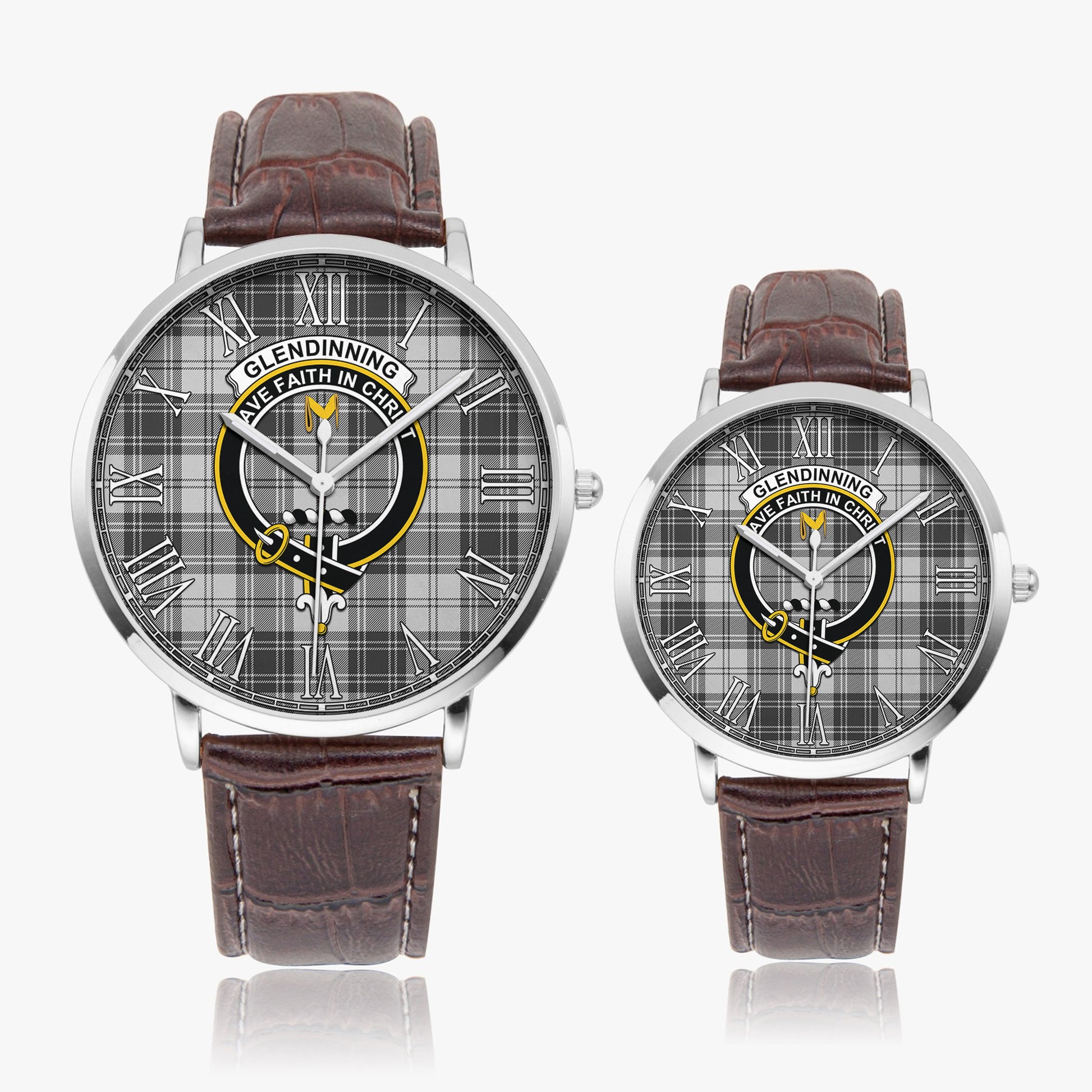 Glendinning Tartan Family Crest Leather Strap Quartz Watch - Tartan Vibes Clothing