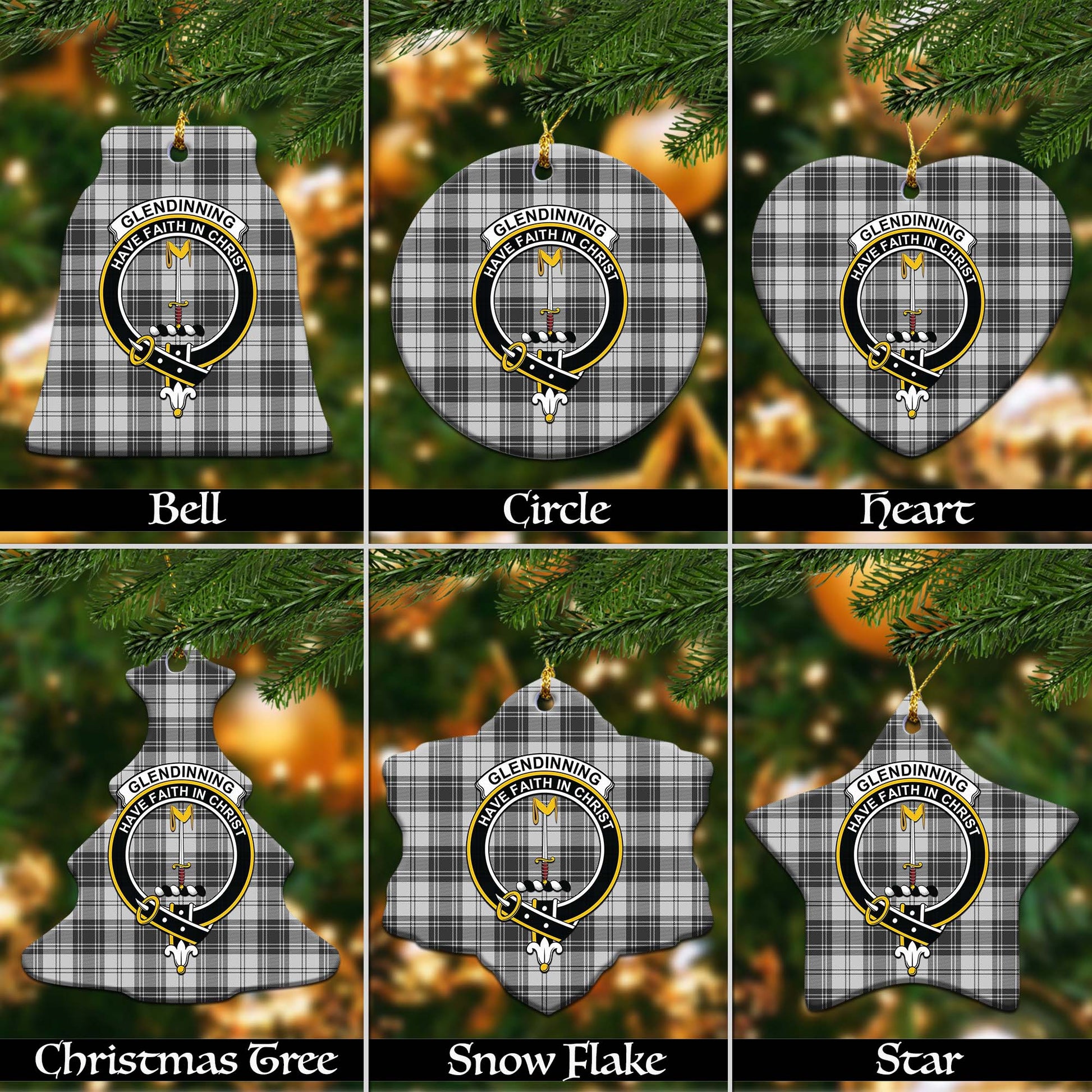 Glendinning Tartan Christmas Ceramic Ornaments with Family Crest Ceramic - Tartan Vibes Clothing