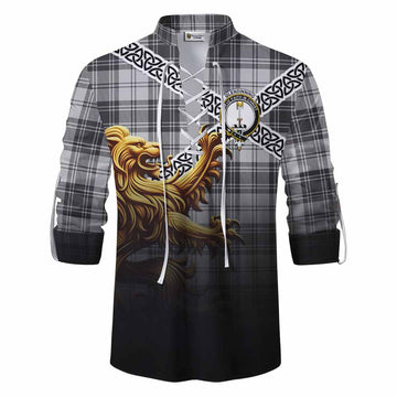 Glendinning Crest Tartan Ghillie Kilt Shirt with Golden Lion Emblem Celtic Style Men - Tartan Vibes Clothing