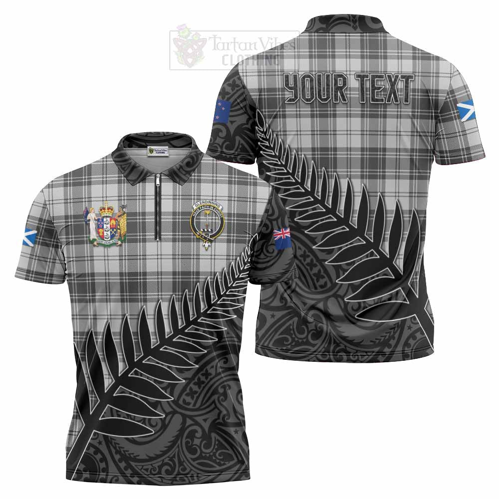 Tartan Vibes Clothing Glendinning Crest Tartan Zipper Polo Shirt with New Zealand Silver Fern Half Style