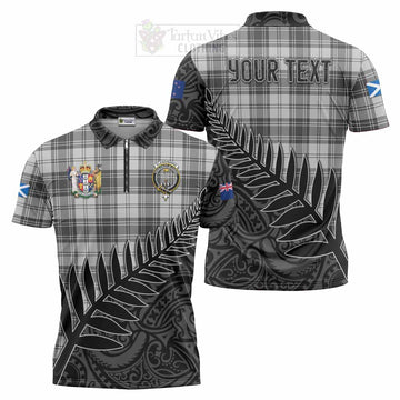 Tartan Vibes Clothing Glendinning Crest Tartan Zipper Polo Shirt with New Zealand Silver Fern Half Style