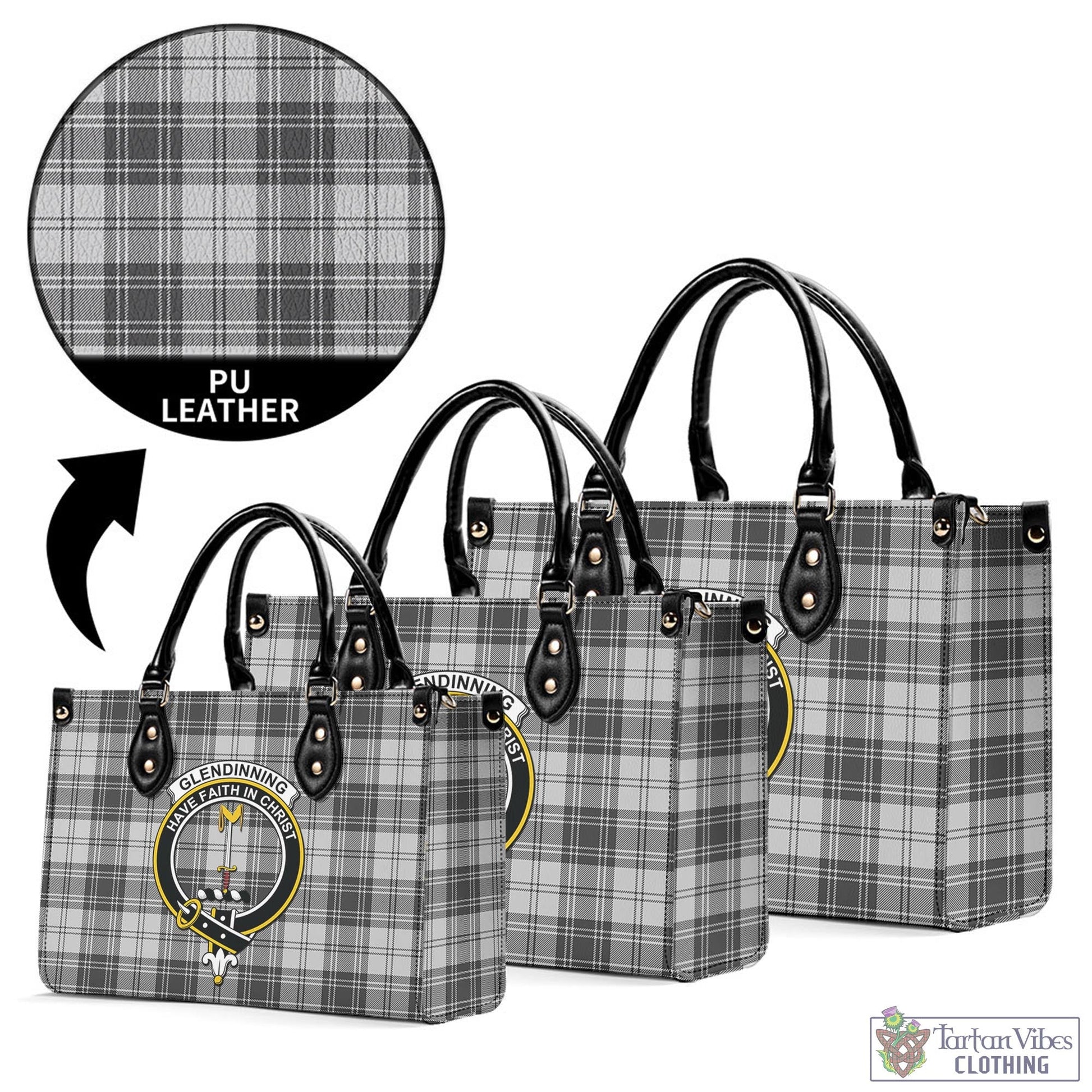 Glendinning Tartan Luxury Leather Handbags with Family Crest L - Tartan Vibes Clothing