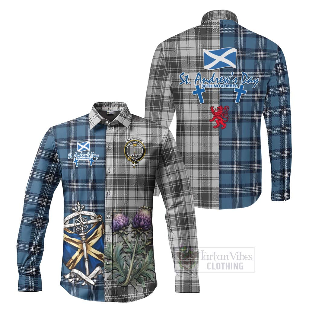 Glendinning Tartan Long Sleeve Button Shirt Happy St. Andrew's Day Half Tartan Style Men's Shirt S - Tartan Vibes Clothing