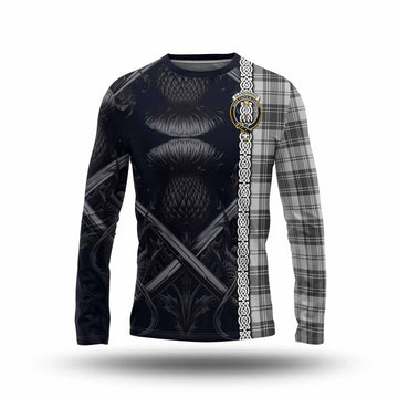 Glendinning Tartan Long Sleeve T-Shirt with Family Crest Cross Sword Thistle Celtic Vibes Unisex - Tartan Vibes Clothing