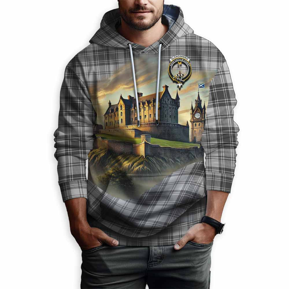 Glendinning Tartan Family Crest Hoodie with Scottish Ancient Castle Style Pullover Hoodie - Tartan Vibes Clothing