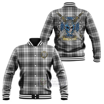 Glendinning Tartan Baseball Jacket with Family Crest Celtic Skull Style Unisex - Tartan Vibes Clothing