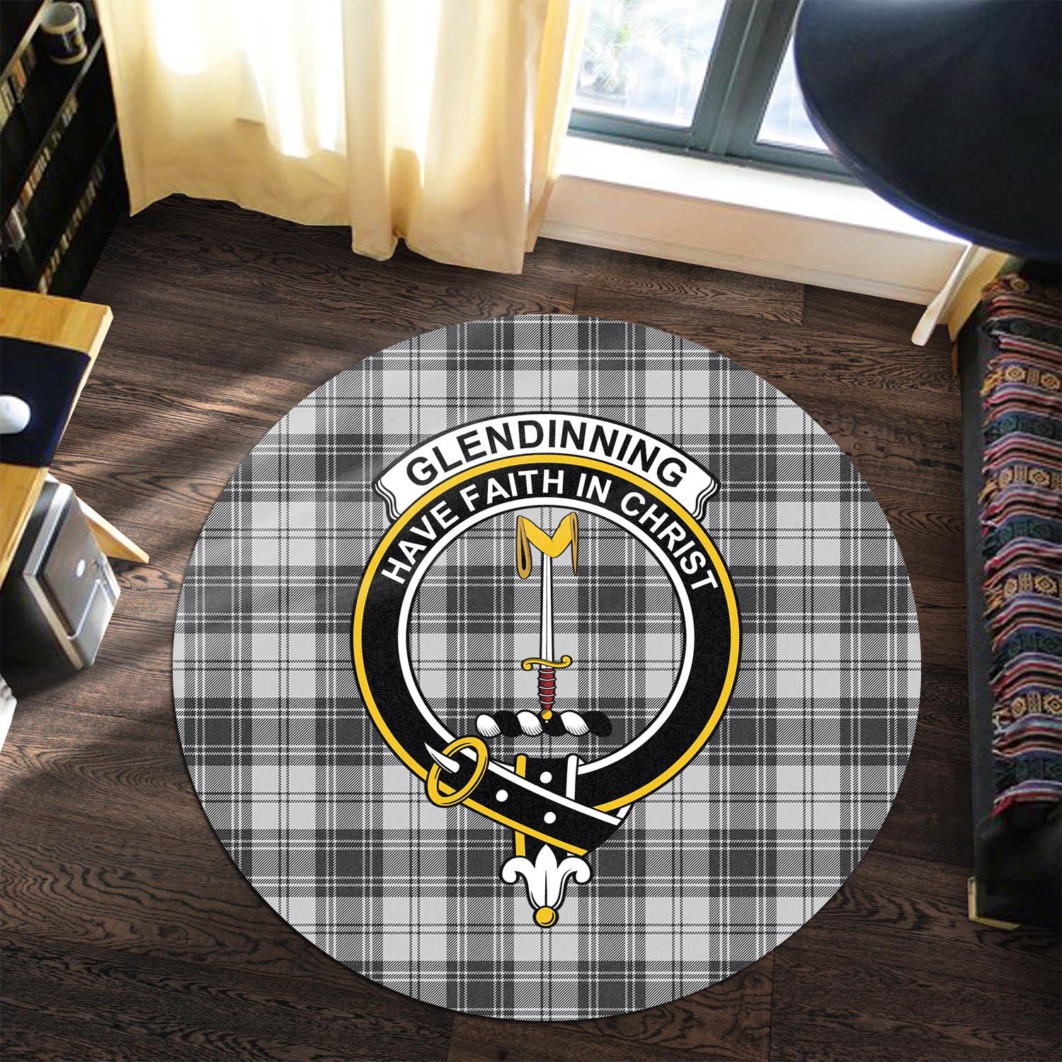 Glendinning Tartan Round Rug with Family Crest Premium Round Rug - Tartan Vibes Clothing