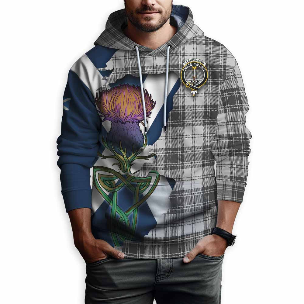 Tartan Vibes Clothing Glendinning Tartan Family Crest Hoodie Scottish Thistle Celtic Inspired