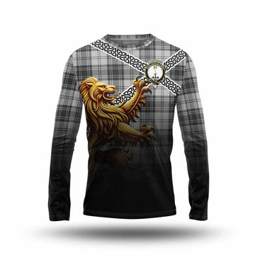 Glendinning Crest Tartan Long Sleeve T-Shirt with Golden Lion Emblem Celtic Style Unisex - Tartan Vibes Clothing
