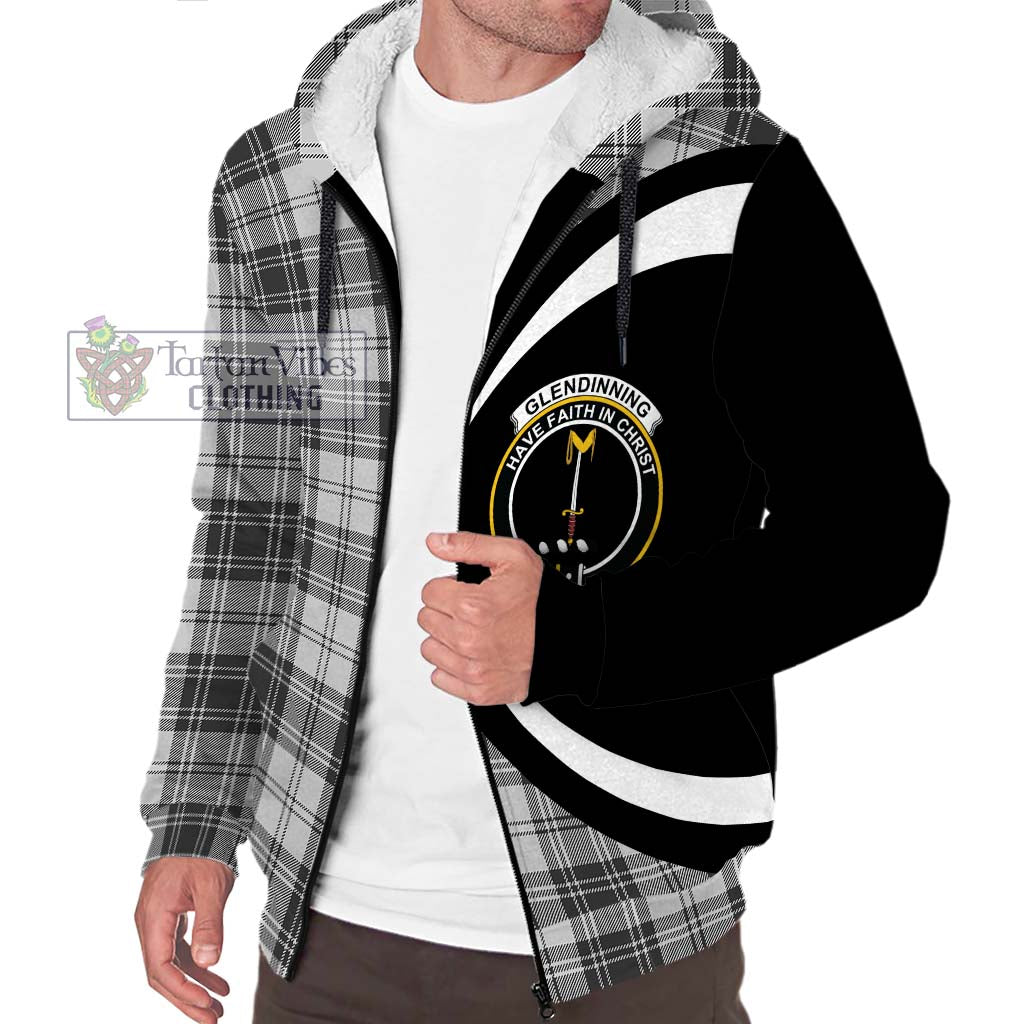 Glendinning Tartan Sherpa Hoodie with Family Crest Circle Style Unisex S - Tartan Vibes Clothing