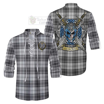 Glendinning Tartan Ghillie Kilt Shirt with Family Crest Celtic Skull Style Men - Tartan Vibes Clothing
