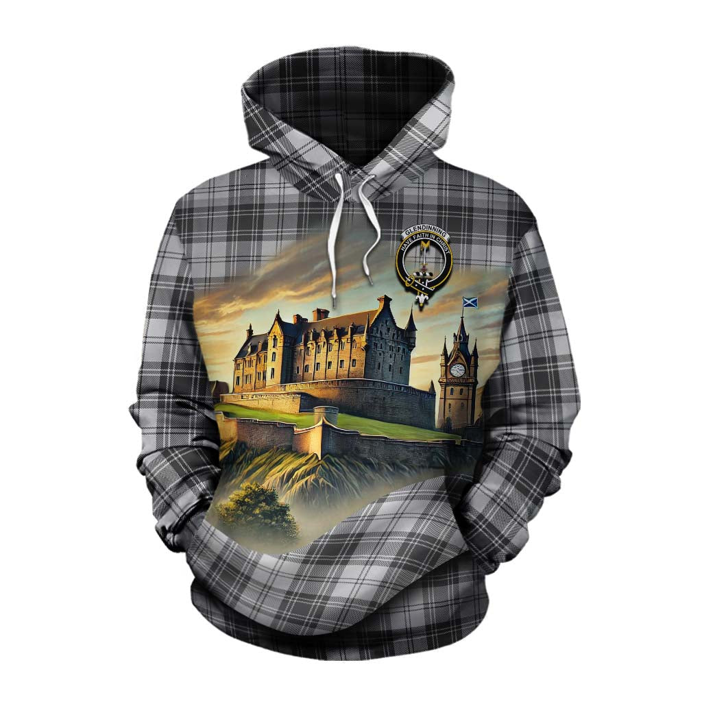 Glendinning Tartan Family Crest Cotton Hoodie with Scottish Ancient Castle Style Pullover Hoodie XS - Tartan Vibes Clothing