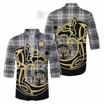Glendinning Tartan Ghillie Kilt Shirt with Family Crest Celtic Wolf Style Men - Tartan Vibes Clothing
