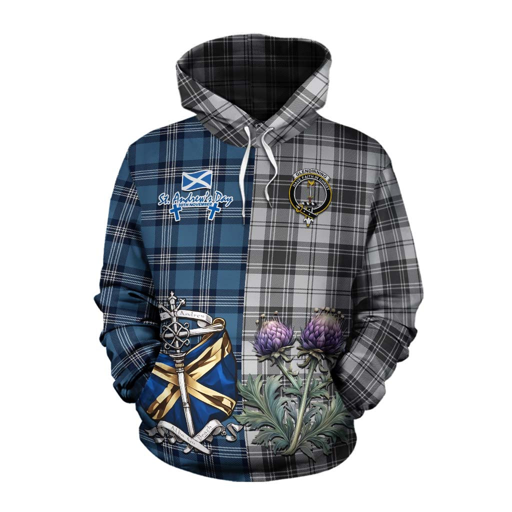 Glendinning Tartan Cotton Hoodie Happy St. Andrew's Day Half Tartan Style Pullover Hoodie XS - Tartan Vibes Clothing