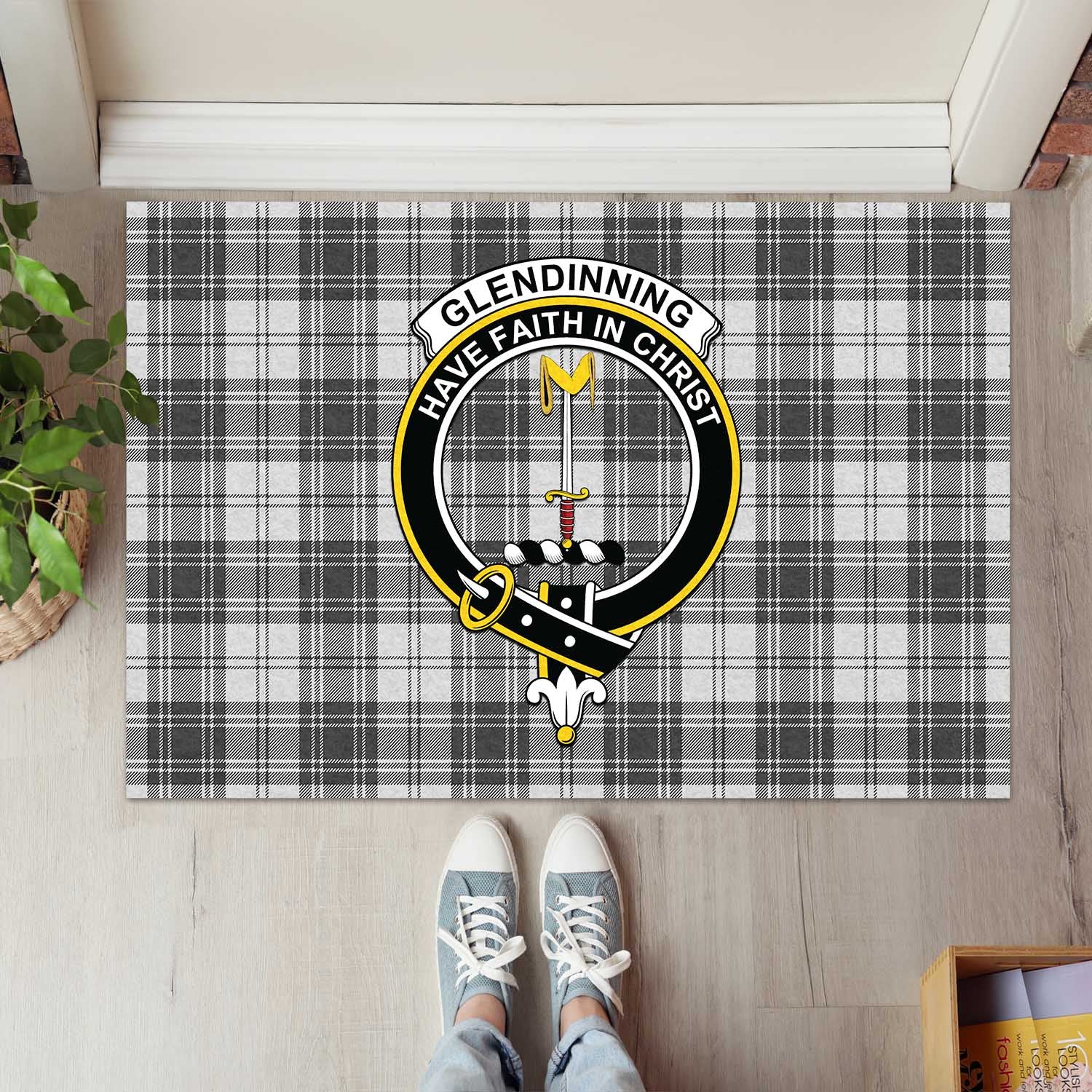 Glendinning Tartan Door Mat with Family Crest - Tartanvibesclothing