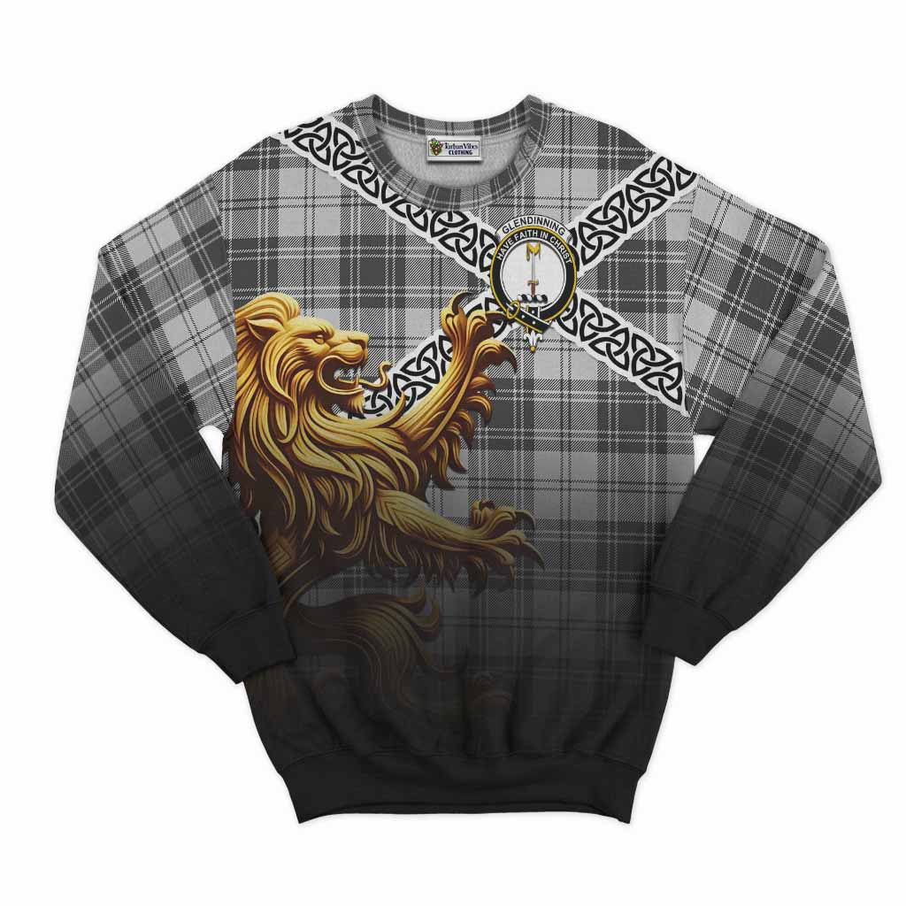 Glendinning Crest Tartan Sweatshirt with Golden Lion Emblem Celtic Style Unisex - Tartan Vibes Clothing