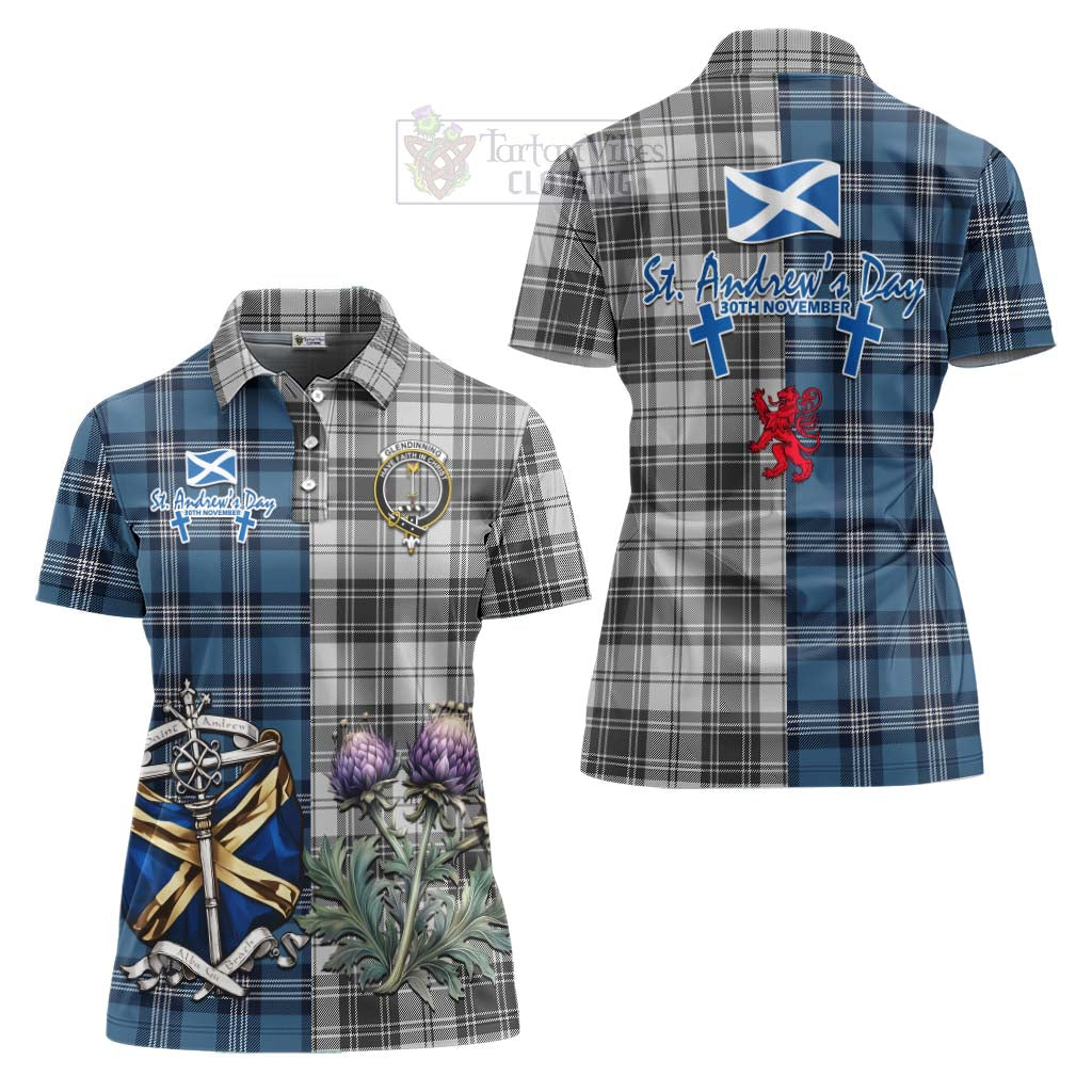 Glendinning Tartan Women's Polo Shirt Happy St. Andrew's Day Half Tartan Style Women - Tartan Vibes Clothing