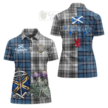 Glendinning Tartan Women's Polo Shirt Happy St. Andrew's Day Half Tartan Style Women - Tartan Vibes Clothing