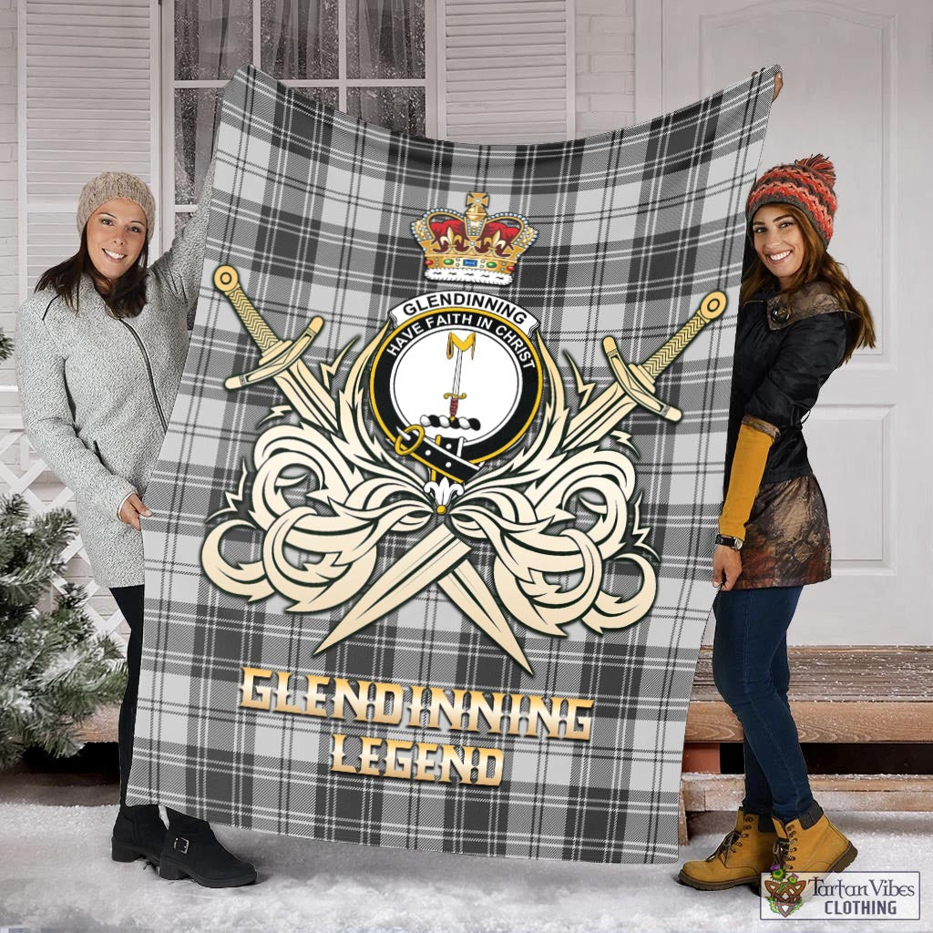 Glendinning Tartan Blanket with Clan Crest and the Golden Sword of Courageous Legacy X-Large 59 x 79 inches 150 x 200 cm - Tartan Vibes Clothing