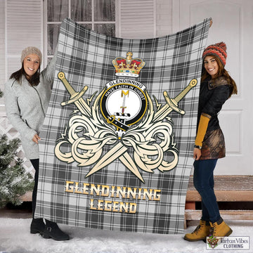Glendinning Tartan Blanket with Clan Crest and the Golden Sword of Courageous Legacy X-Large 59 x 79 inches 150 x 200 cm - Tartan Vibes Clothing