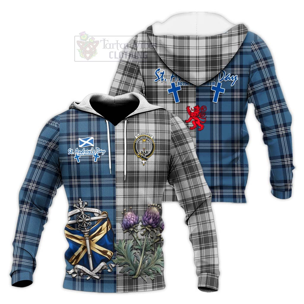 Glendinning Tartan Knitted Hoodie Happy St. Andrew's Day Half Tartan Style Unisex Knitted Pullover Hoodie - Tartan Vibes Clothing