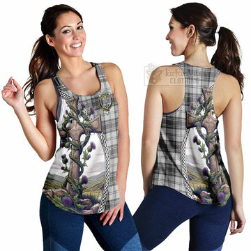 Glendinning Tartan Women's Racerback Tanks with Family Crest and St. Andrew's Cross Accented by Thistle Vines 4XL - Tartan Vibes Clothing