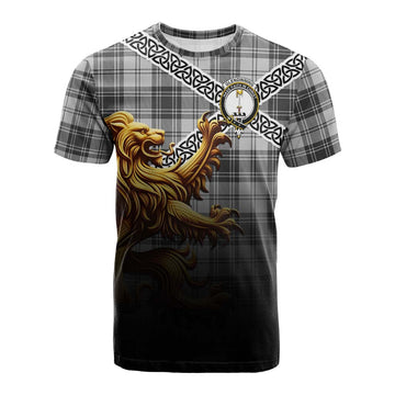 Glendinning Crest Tartan Cotton T-shirt with Golden Lion Emblem Celtic Style