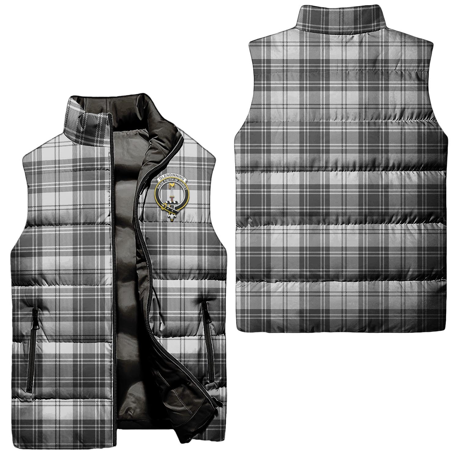 Glendinning Tartan Sleeveless Puffer Jacket with Family Crest Unisex - Tartan Vibes Clothing