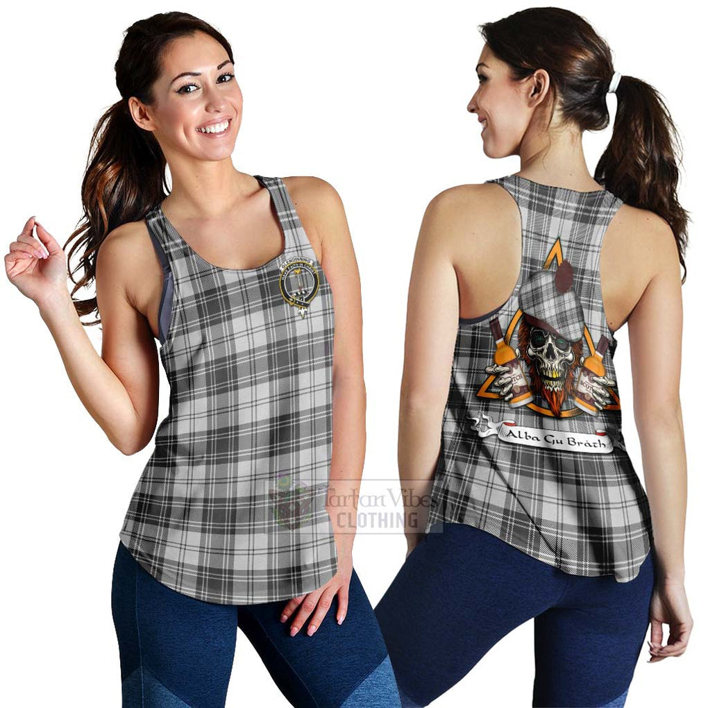 Tartan Vibes Clothing Glendinning Tartan Women's Racerback Tanks with Family Crest and Bearded Skull Holding Bottles of Whiskey