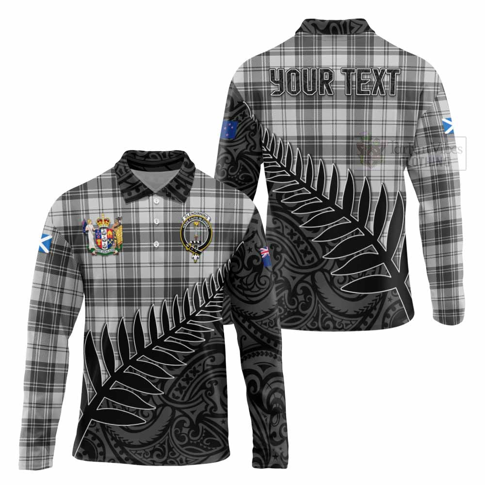 Tartan Vibes Clothing Glendinning Crest Tartan Long Sleeve Polo Shirt with New Zealand Silver Fern Half Style