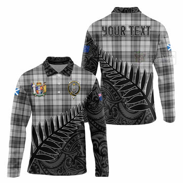 Tartan Vibes Clothing Glendinning Crest Tartan Long Sleeve Polo Shirt with New Zealand Silver Fern Half Style