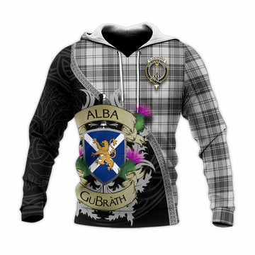 Glendinning Tartan Family Crest Knitted Hoodie Lion Rampant Royal Thistle Shield Celtic Inspired Unisex Knitted Pullover Hoodie - Tartan Vibes Clothing