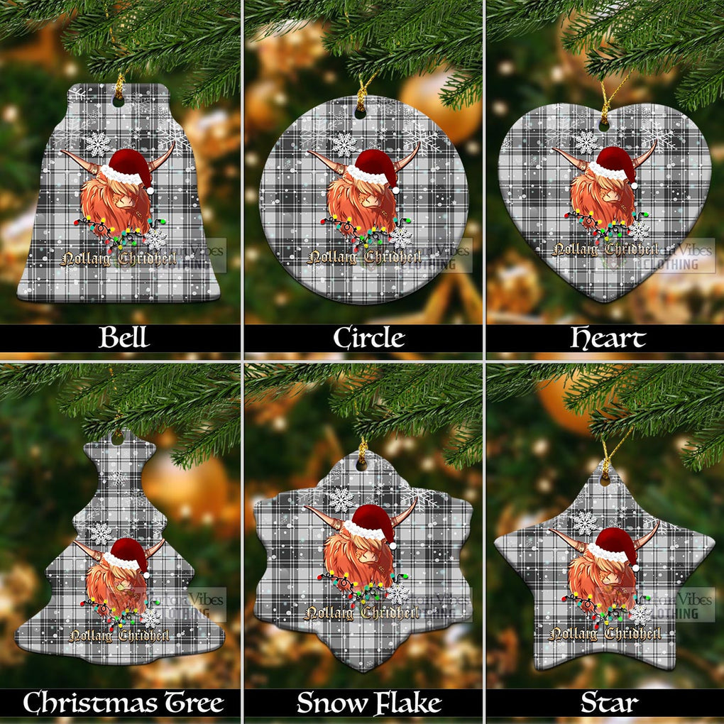 Glendinning Tartan Christmas Ceramic Ornaments with Twinkle Highland Cattle Ceramic - Tartan Vibes Clothing
