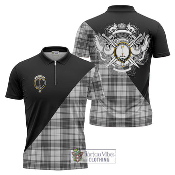 Glendinning Tartan Zipper Polo Shirt with Family Crest and Military Logo Style Unisex - Tartan Vibes Clothing