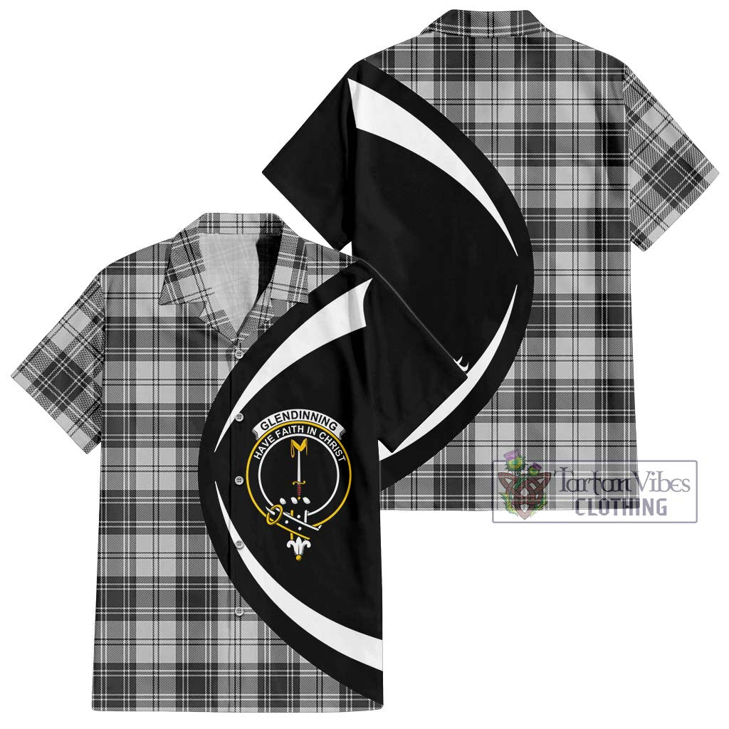 Glendinning Tartan Short Sleeve Button Up with Family Crest Circle Style Kid - Tartan Vibes Clothing